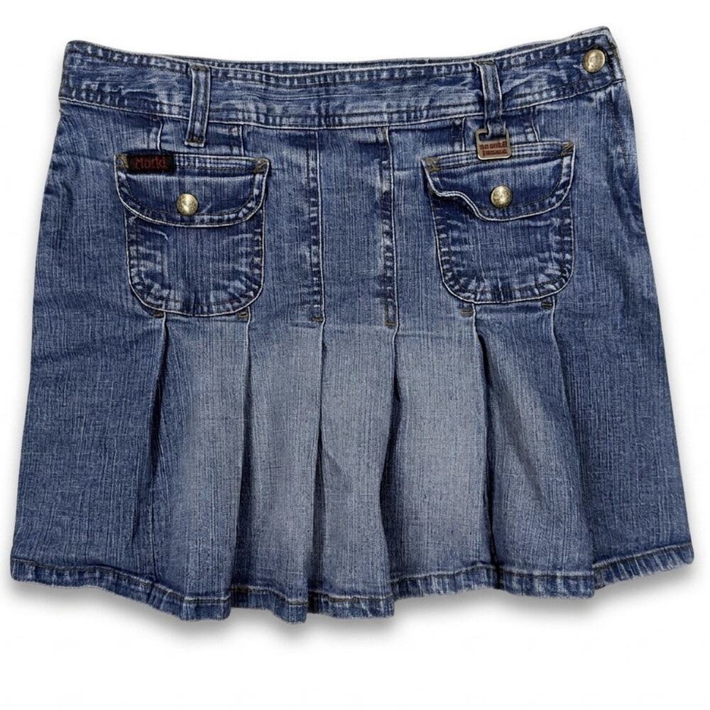 Mudd Pleated Denim Mini Skirt Vintage Y2K Low Rise Rare Pocket Design Grunge Sz7
